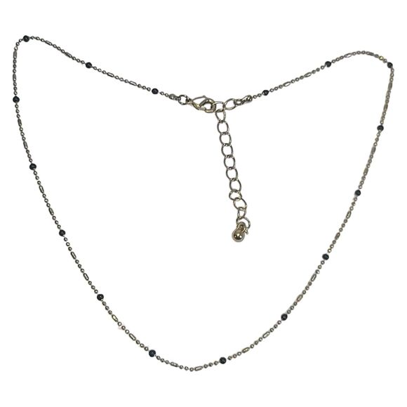 Dainty Minimalist Gold Tone Black Bead Choker Necklace 14"-16" - Picture 2 of 5